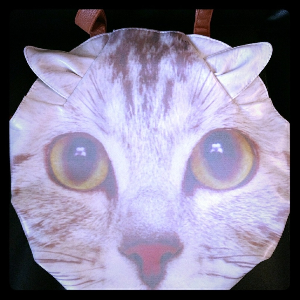 Funky fun round cat zip shoulder purse handbag
